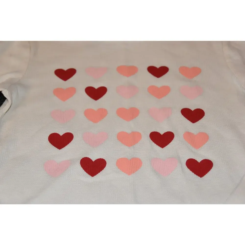 Gap Kids, Long Sleeve Thermal Printed Shirt, White with Hearts, XXL 14/16, VGU